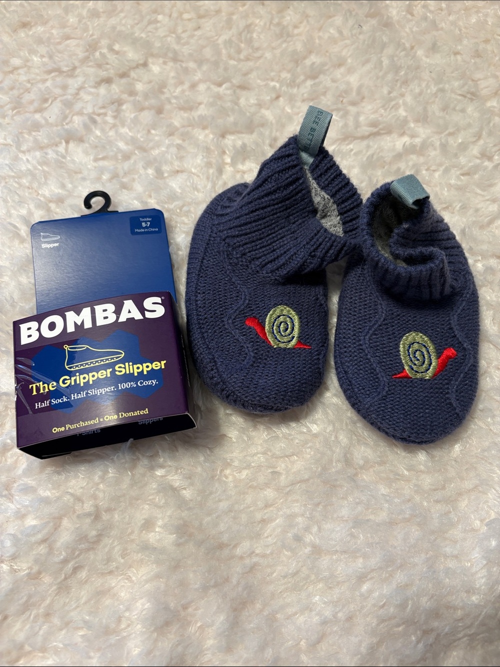 Bombas Toddler Snail Navy Snail Gripper Slippers Brand New Toddler Size 5-7